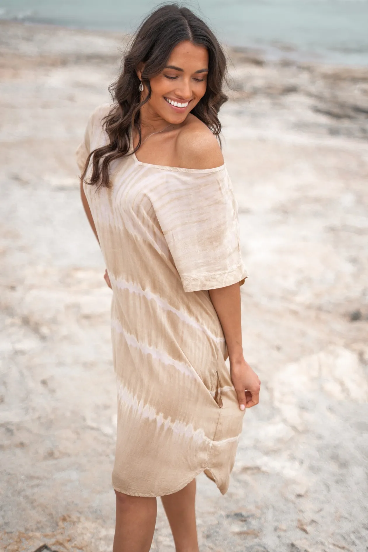 Short Kaftan Noa Tie Dye Sand/Beige