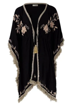 Short Kimono Fringe Fresco Black
