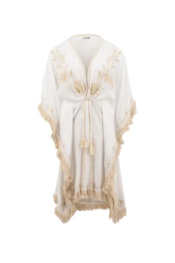 Short Kimono Fringe White/ Ecru Gold