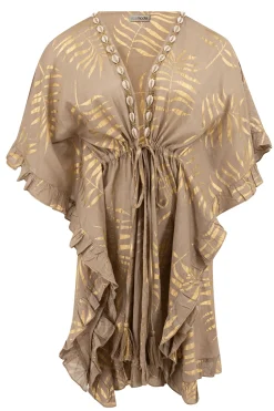 Short Kimono Leafy Taupe