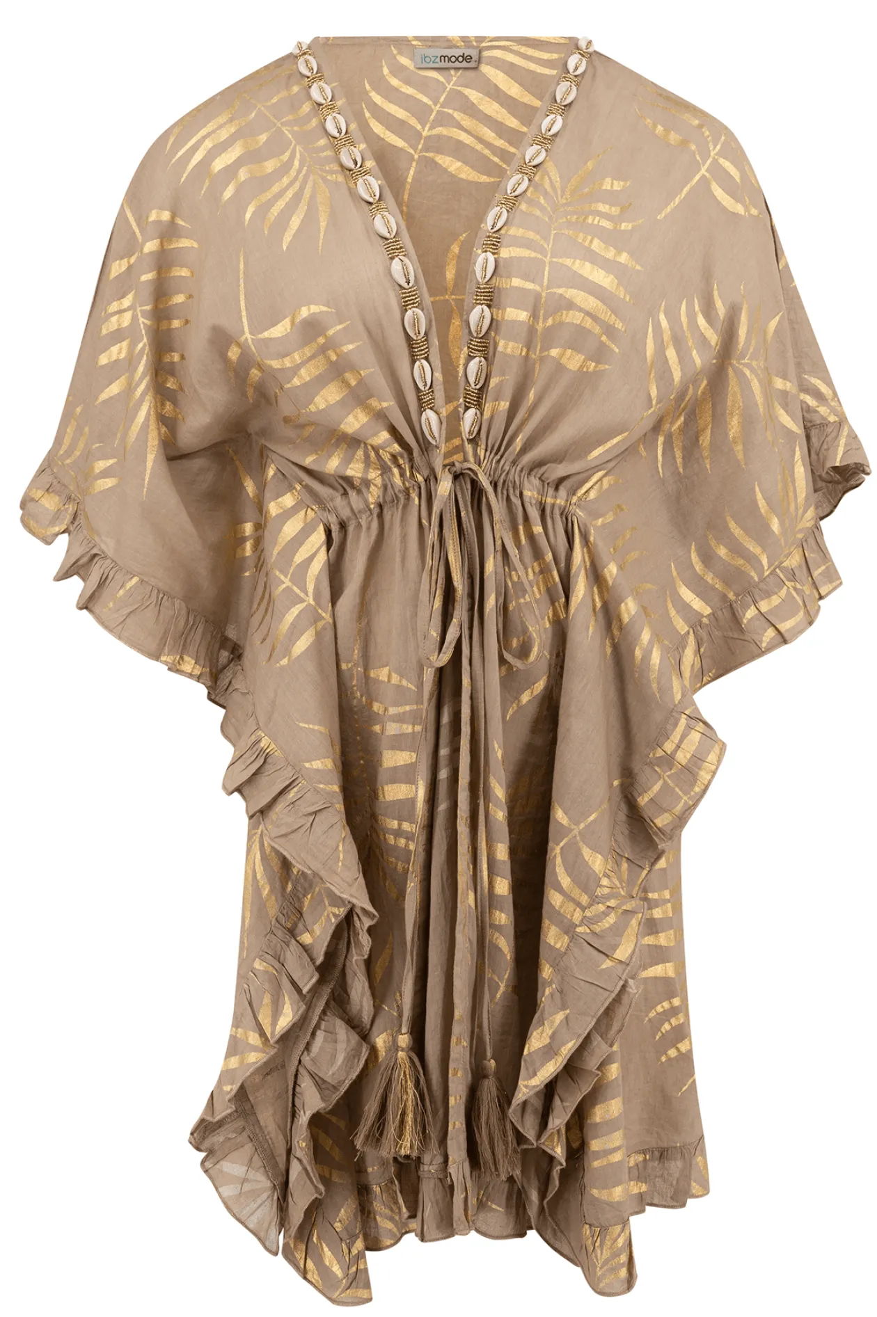 Short Kimono Leafy Taupe