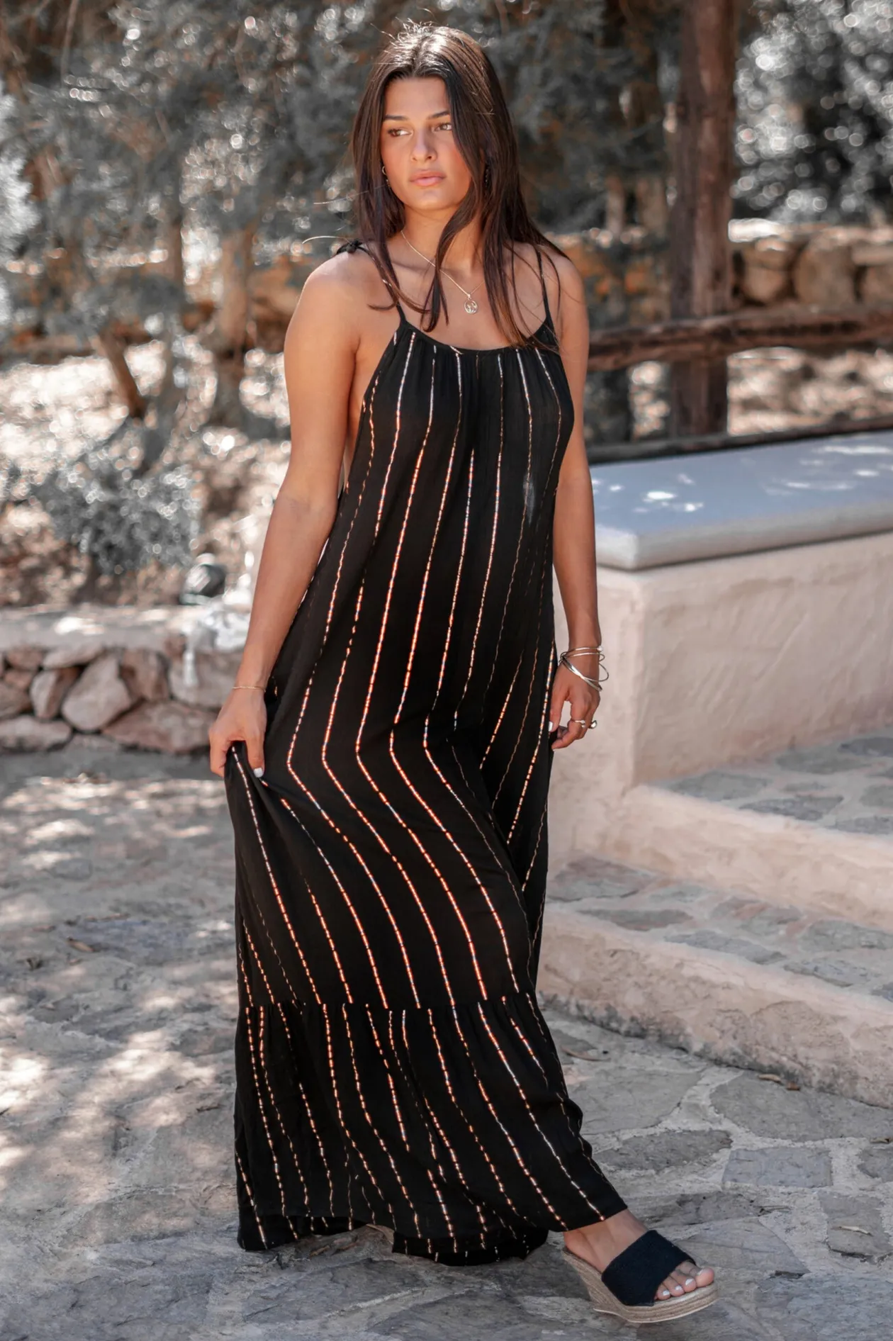 Strap Dress Gigi Stripe Black