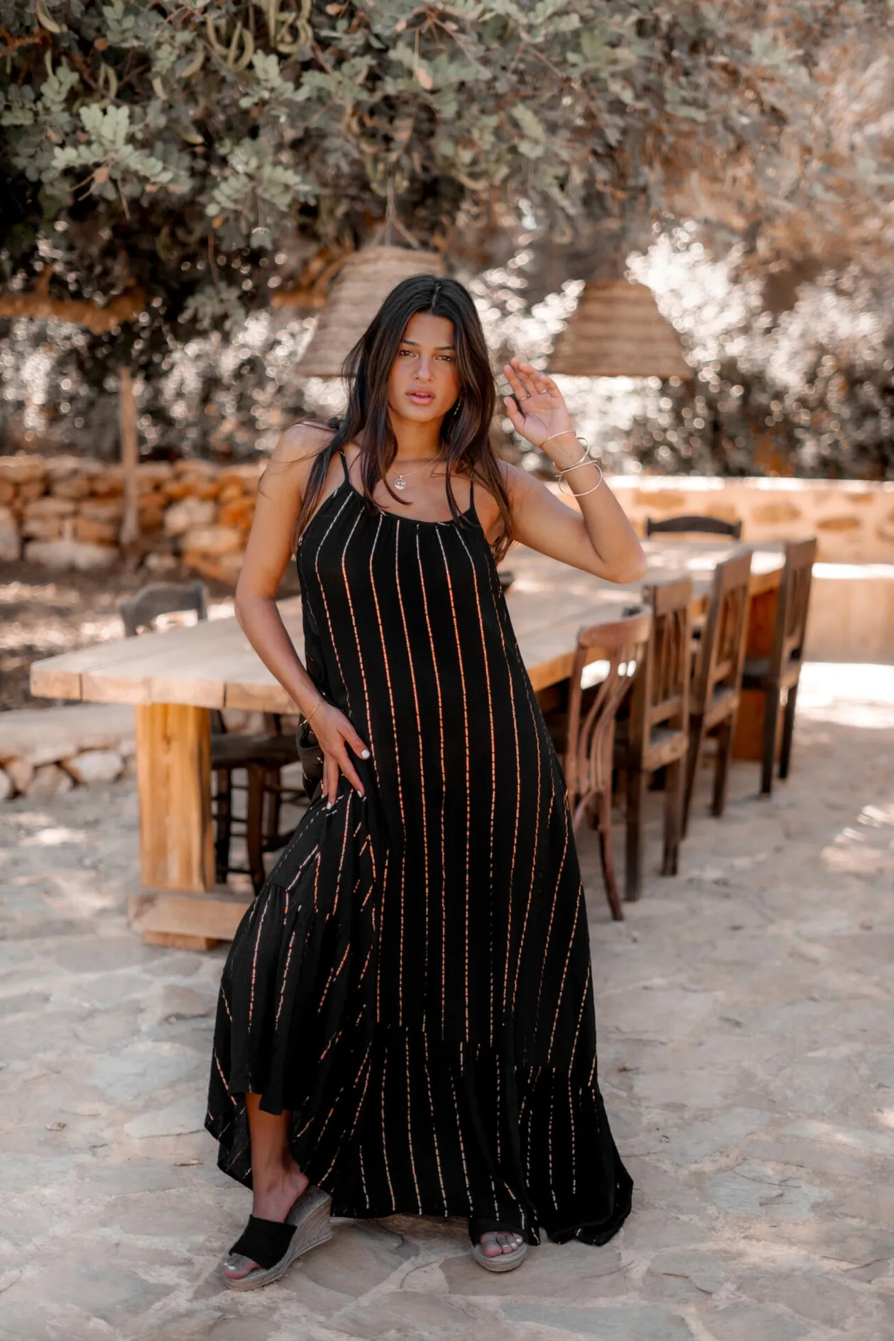 Strap Dress Gigi Stripe Black