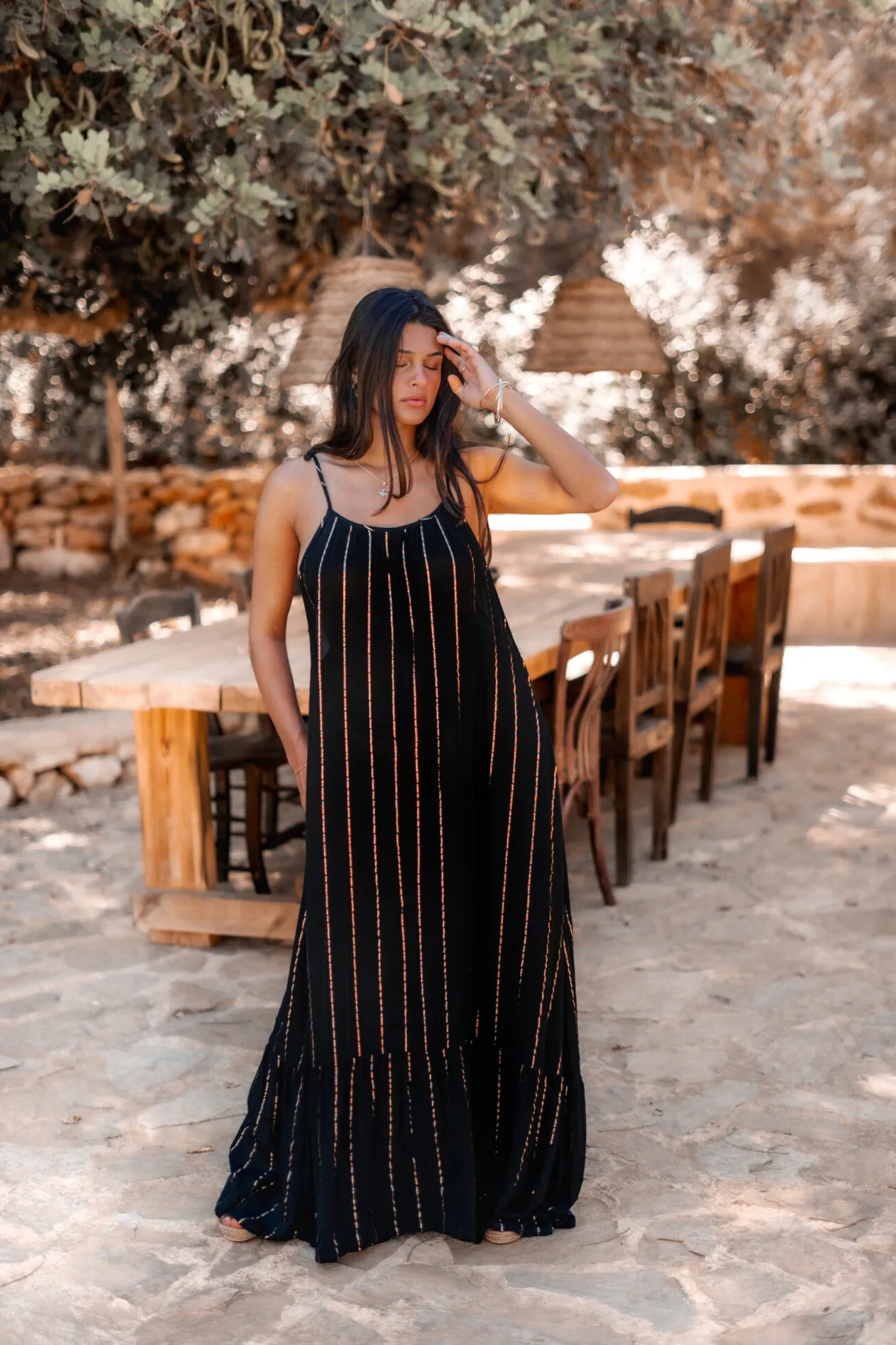 Strap Dress Gigi Stripe Black