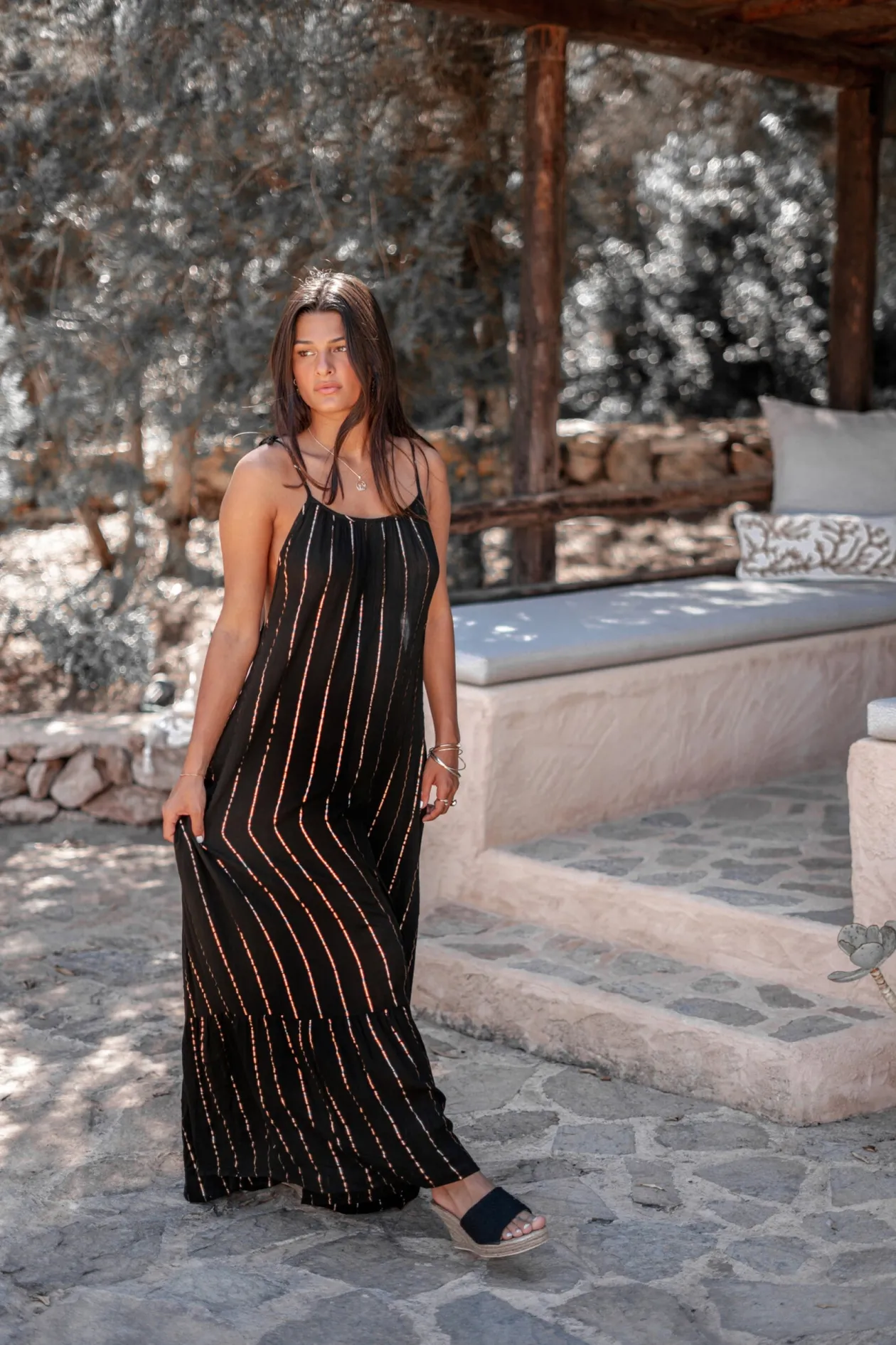 Strap Dress Gigi Stripe Black